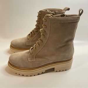 Bertuchi Beige Taupe Stone Suede Leather Combat Boots Y2K | chunky heel 7.5